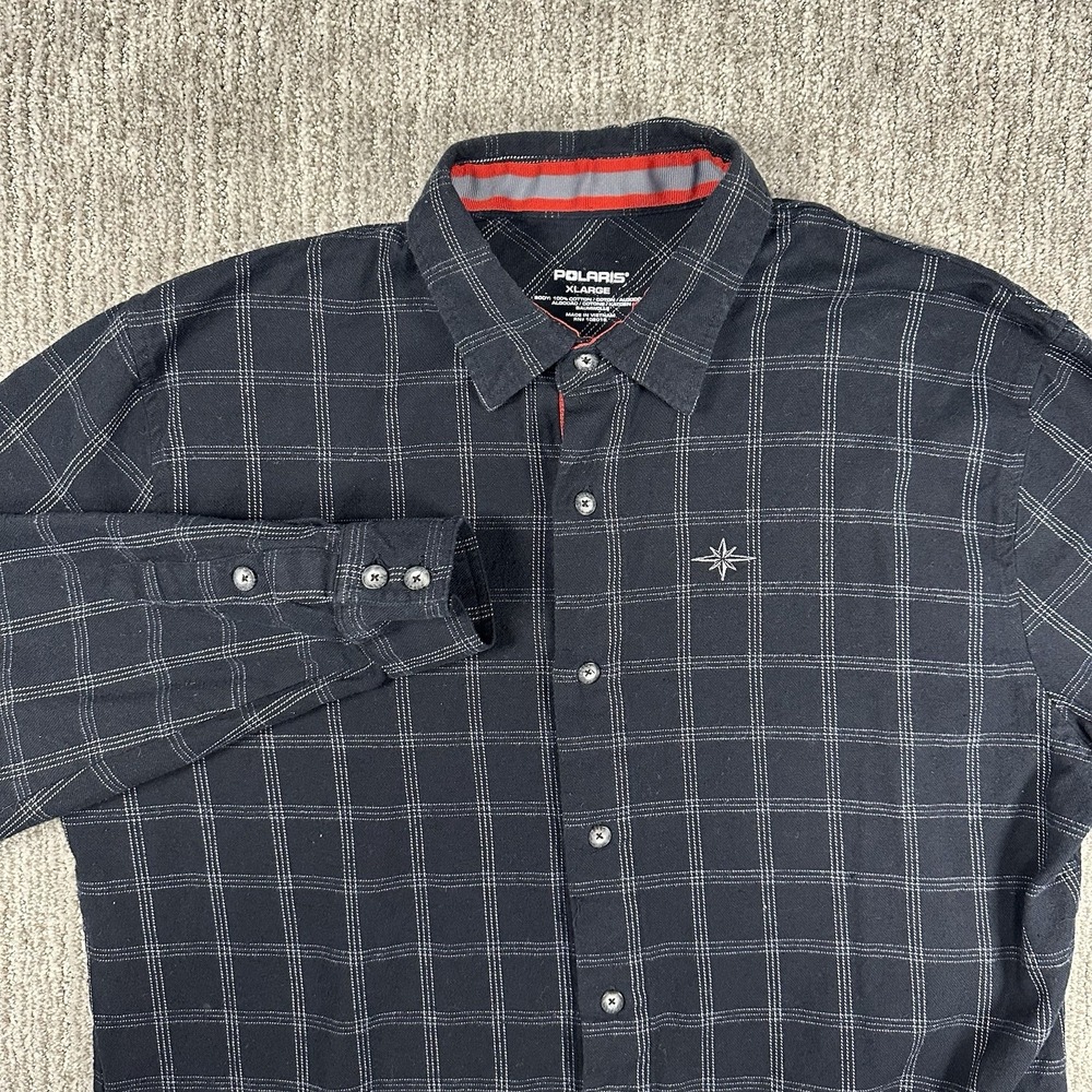 Polaris Long Sleeve Button Shirt Black Plaid Red‎ Trim Men's XL